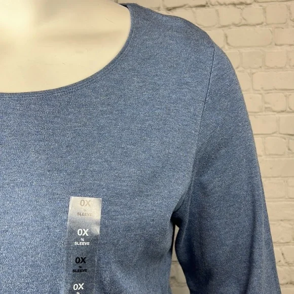 0X 1X Heather Blue Scoopneck 3/4 Sleeve Top Plus Size - Picture 5 of 5